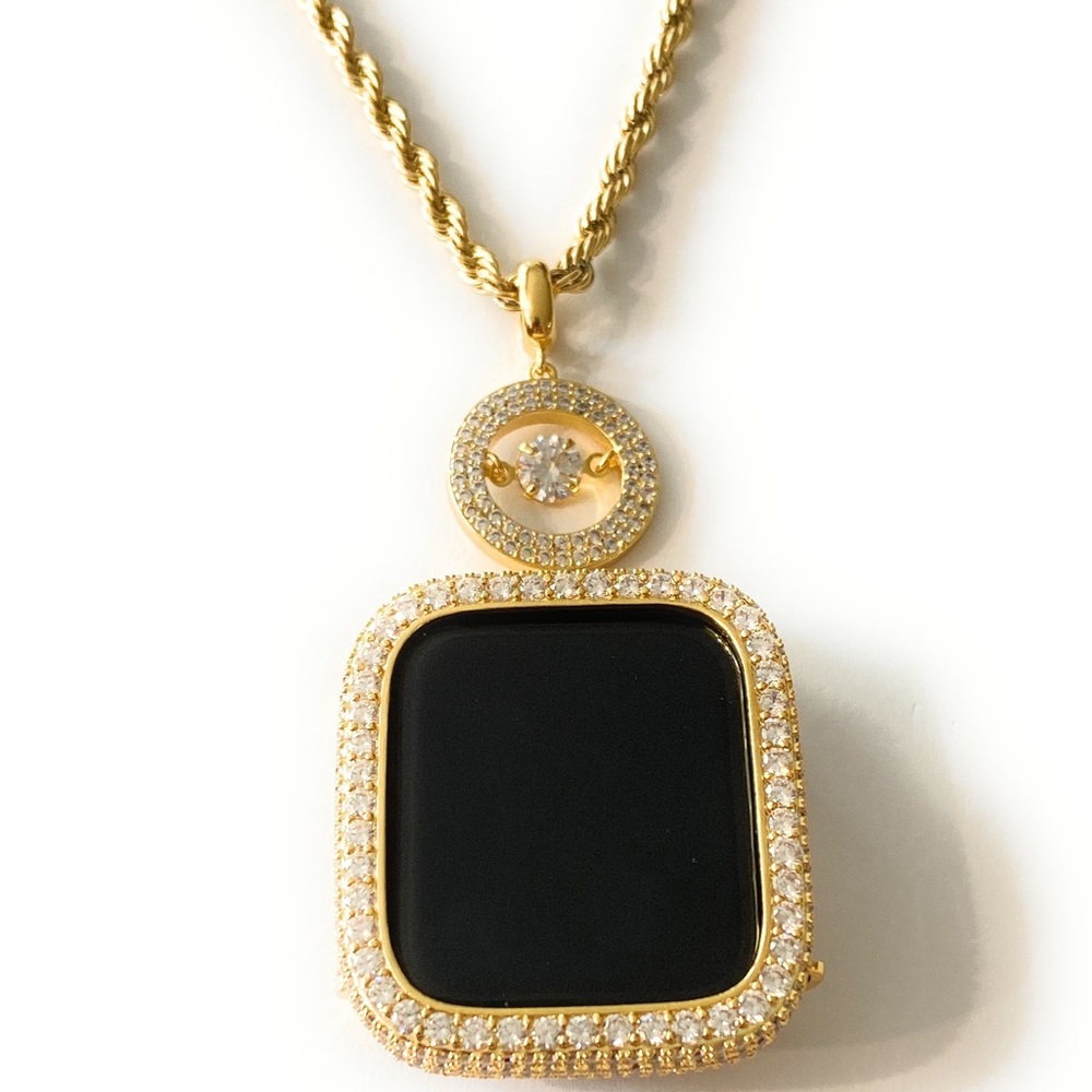 Bling Apple Watch gold Pendant Chain adapter Necklace bezel case 40/44 mm
